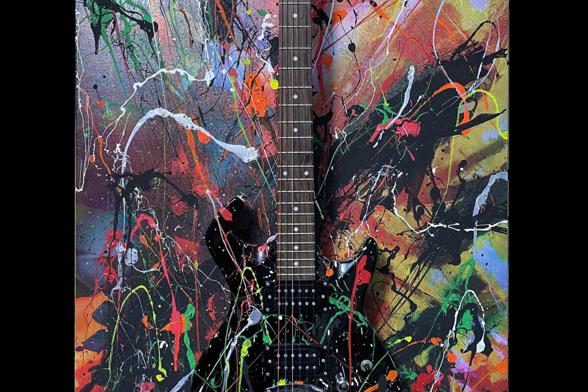 Black Wildfire Electric Guitar Abstract Modern Wall Art