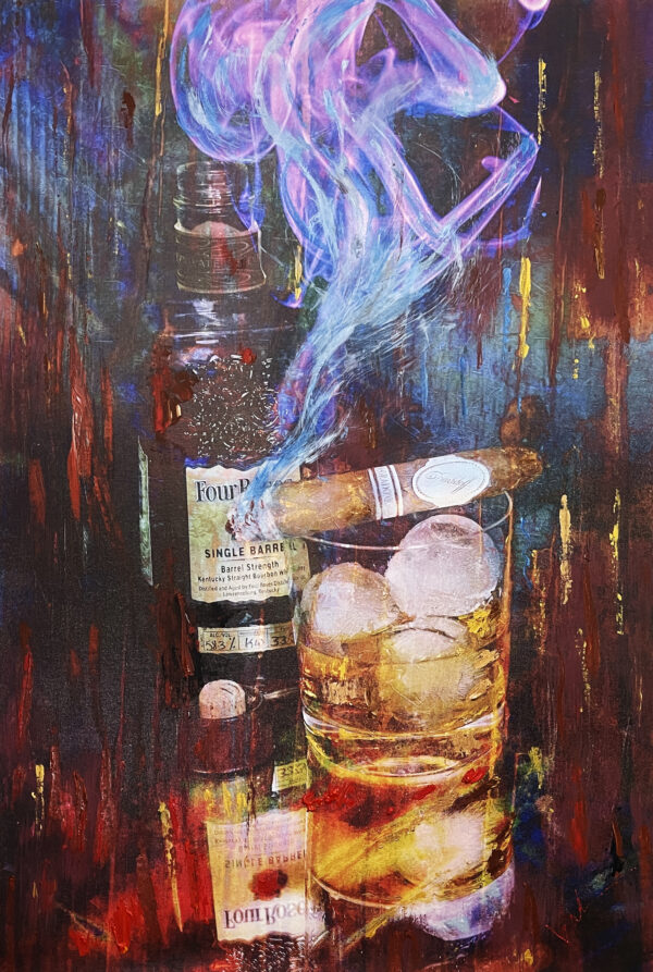 Abstract Modern Cigar Art Titled Four Roses and Davidoff