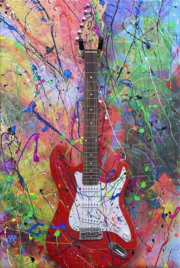 Red Electric Guitar Modern Abstract Painting