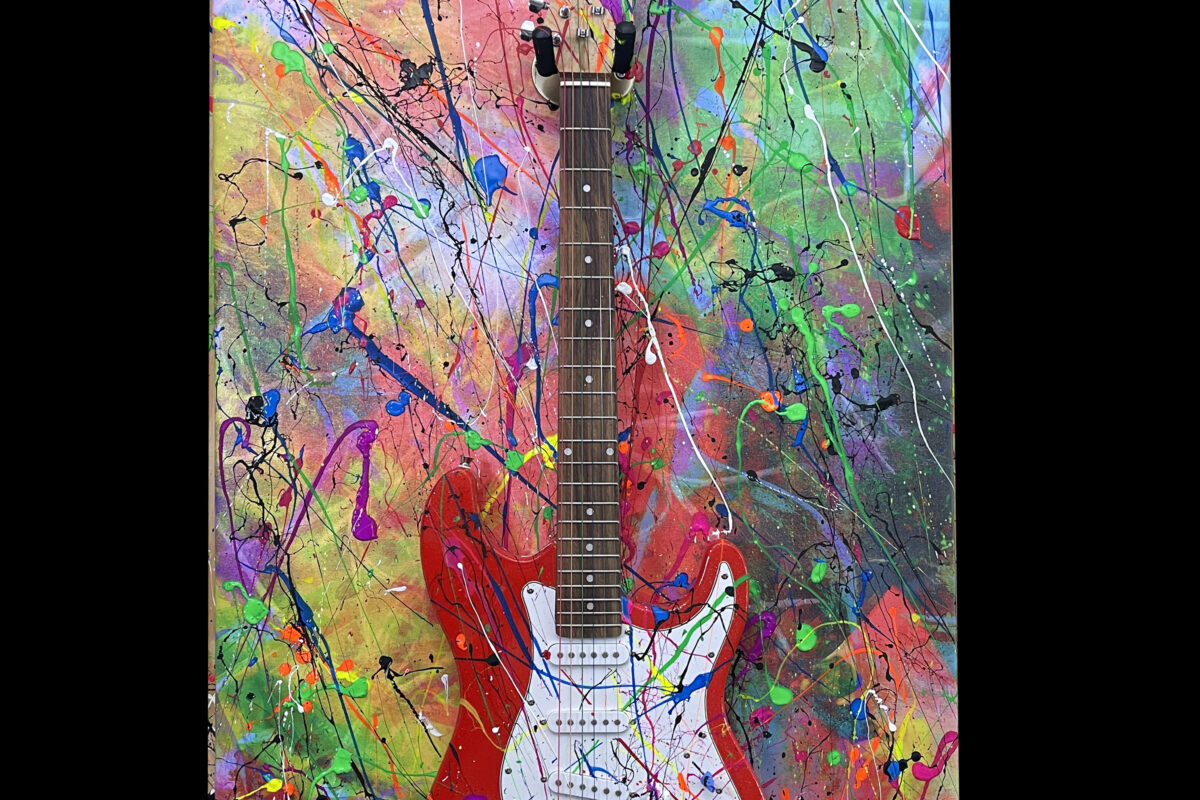 Red Electric Guitar Modern Abstract Painting