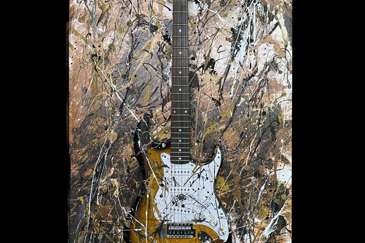 Abstract Modern Wall Art Titled Brown and Black Electric Guitar