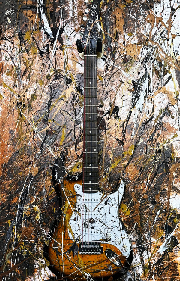 Brown and black electric guitar giclee print on canvas