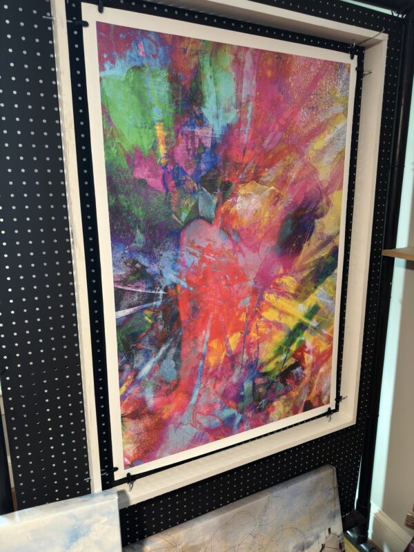 Fine Art By Val Abstract Painting Today In Red with floating frame