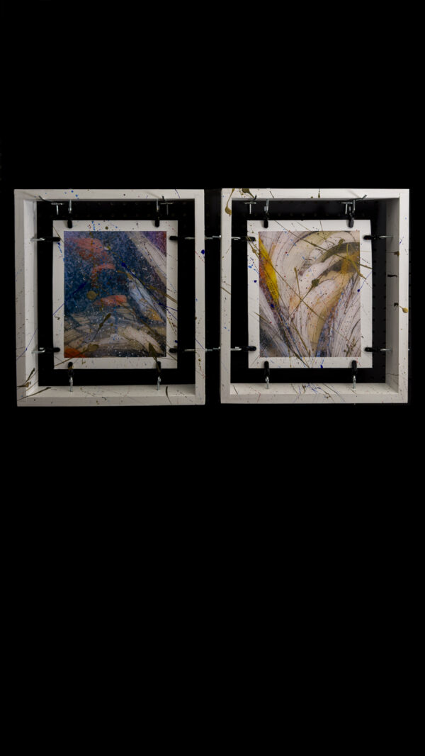 Surviving This Earth diptych framed abstract painting on canvas by artist Michael John Valentine