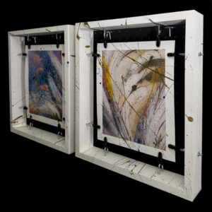 Surviving This Earth diptych framed abstract painting on canvas by artist Michael John Valentine