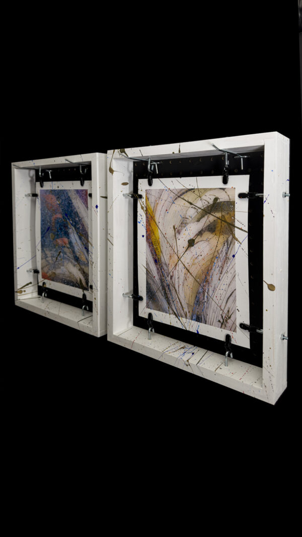 Surviving This Earth diptych framed abstract painting on canvas by artist Michael John Valentine