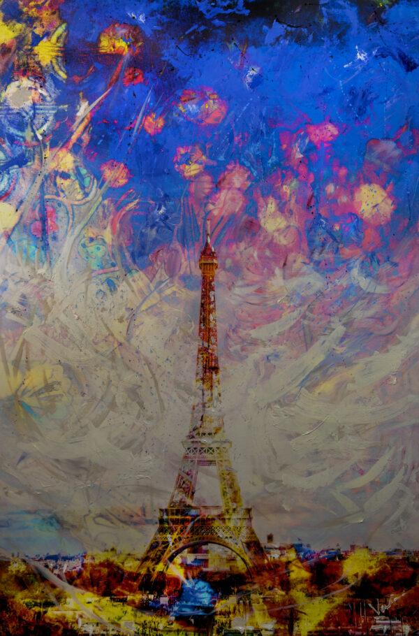 Paris France Eiffel Tower Abstract Painting On Canvas By Artist Michael John Valentine