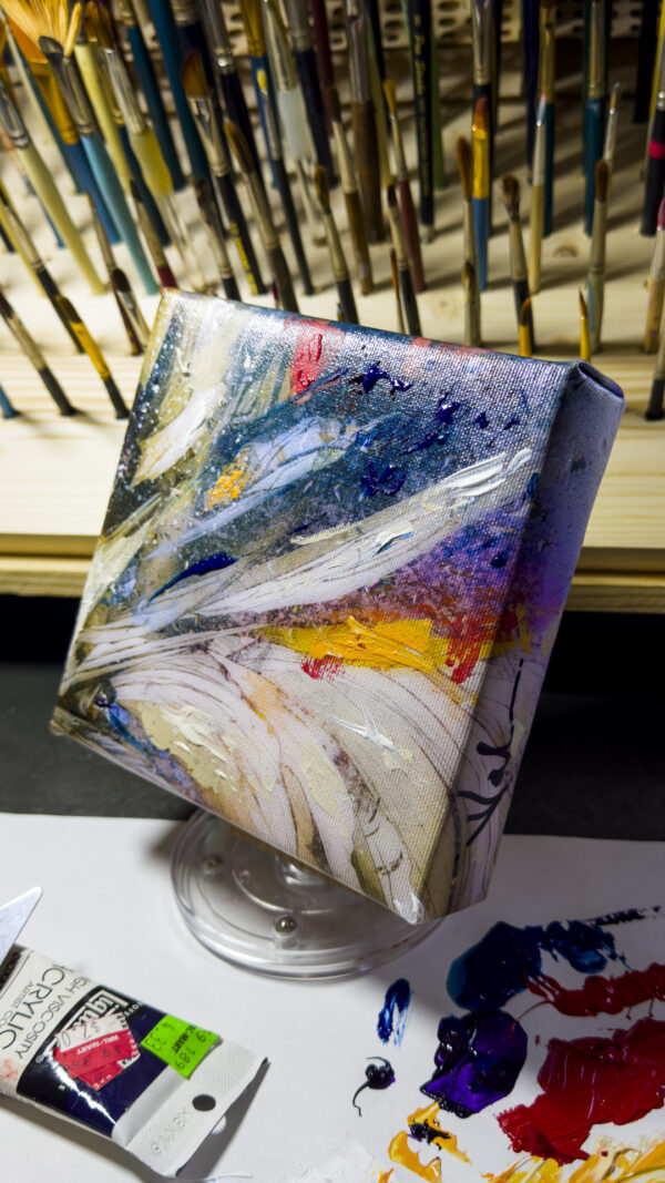 6 x 6 gallery wrapped canvas earth series paintings on mini stands