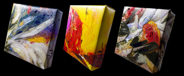 6 x 6 gallery wrapped canvas earth series paintings on mini stands